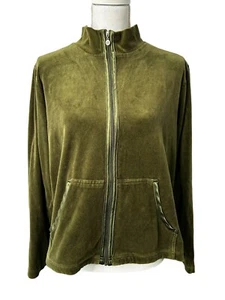 Erika Velour Jacker Women's Medium Olive Green Full Zip Closure Pockets y2k vtg - Picture 1 of 8