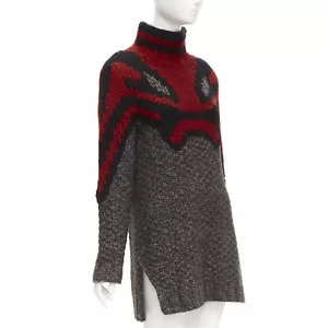 OLD CELINE Phoebe Philo red grey abstract intarsia knit sweater dress S - Picture 1 of 9