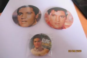 ELVIS PRESLEY - 3 PIN BADGES - 2 x 3" & 1 x 1.5" - GREAT ITEMS - LOOK! - Imagen 1 de 2