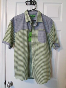 NWT Bristol & Bull Mens Size XL Button Up Shirt Green Blue Short Sleeve - Picture 1 of 5