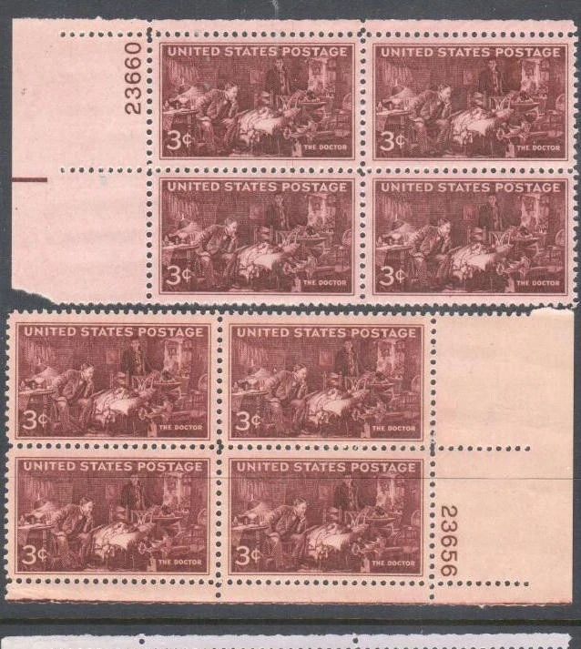 USA MNH Stamps Scott #949 Doctors Issue Two Blocks Error Different Color Glue - Image 1 of 1