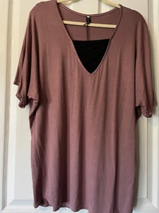 NFOT sexy black accent V-neck purple  poncho style soft&supple cotton top NWT XL - Picture 1 of 8