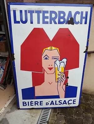 Très rare Plaque Émaillée Ancienne LUTTERBACH 1,5m*1m Bière d'Alsace 1959 - Photo 1/4