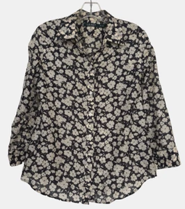 Lauren Ralph Lauren Black/Beige Cotton Silk Button Up Shirt Blouse Size PM R3014 - Picture 1 of 5