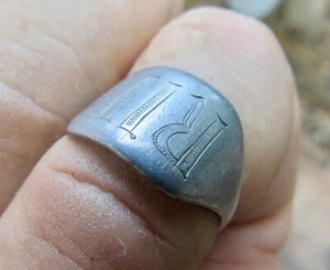 Vtg 1920s Youth RING Pewter SIZE 6 1/2 Engraved ART DECO Monogram RARE VG+ - Picture 1 of 6