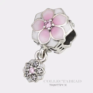 Authentic Pandora Silver Magnolia Bloom Enamel CZ Dangle Bead 792077PCZ - Picture 1 of 1