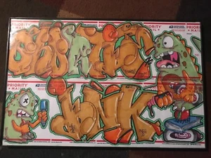hand painted Sticker Shortiez Ink Graffiti Art Dinosaur Christmas Framed Cartoon - Picture 1 of 3