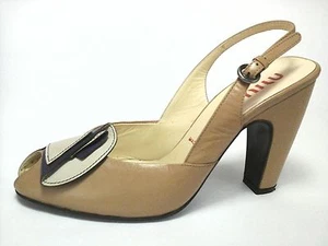 MIU MIU Heels Peep Toe Pumps Tan Purple Bow Chic Women's US 6 /6.5 EU 36.5 $690 - Picture 1 of 12