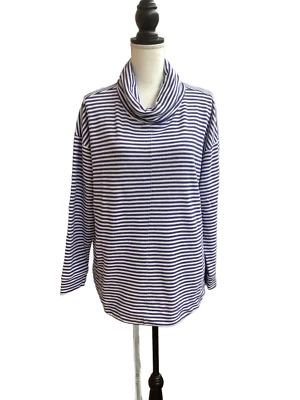 Pullover para mujer Kim Rogers manga larga suelto cuello falso - azul/blanco a rayas, XL Foto 1 de 4