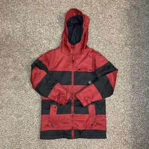 VTG Volcom Youth Jacket XL Long Striped Lined Winter Snow Hood Snowboarding - Picture 1 of 9