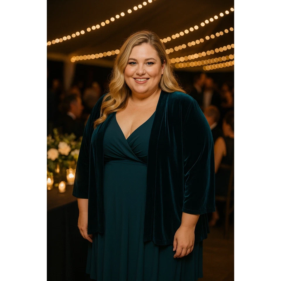 Cárdigan Alex Evenings Azul Terciopelo Frente Abierto Mujer Talla 22W Manga Larga Foto 1 de 4