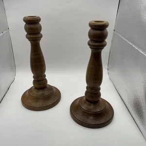Pair Of Wood Turned Taper Holders 10” Tall - Picture 1 of 6