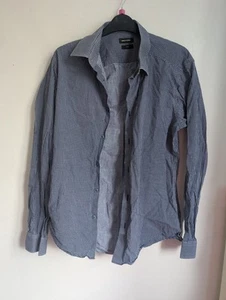 Remus Uomo Camicia Blu Bianca a Pois Manica Lunga Slim Taglia 15,5 (T23) - Foto 1 di 8