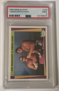 1995 Merlin WWF #133 Owen Hart & Jim Neidhart PSA 9 Mint WWE Wrestling Card - Picture 1 of 2