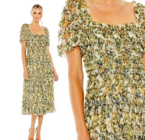 Mac Duggal Rüschen Chiffon Blumen Tee Kleid bunt Stufen Gr. 8 #8232 Garten - Bild 1 von 10