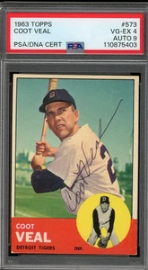1963 Topps #573 Coot Veal Tigers Signed Card PSA 4 AUTO 9 - Picture 1 of 2