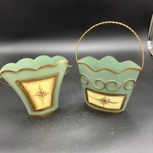 2 jarrones decorativos estilo rural francés cesta de hojalata imitación follaje colgante o mesa - Imagen 1 de 7