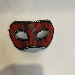 Masquerade Costume Adult Mask In Red And Black Lace Look - Picture 1 of 1