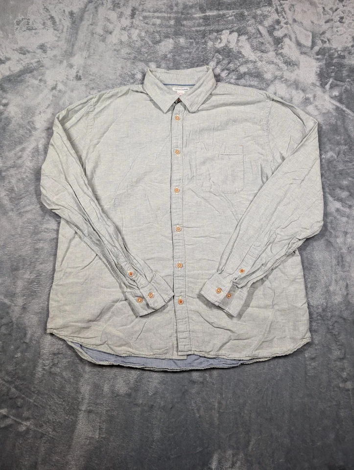 Camisa Carbon2Cobalto Para Hombre Grande Gris Con Botones Manga Larga Algodón Lino Informal Foto 1 de 4