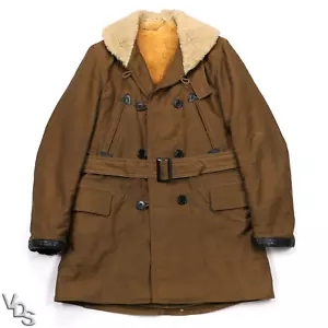 VTG 1940s Barnstormer Sheepskin Lined Canvas Belted Coat 36 ~ Donut Hole Buttons - Picture 1 of 23