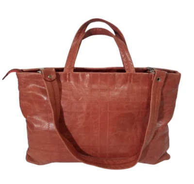 Bolsa de couro rosa painel janela patchwork bolsa de ombro tote  - Imagem 1 de 4