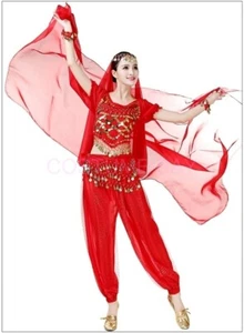 Kids Adults Belly Hip Dance Costume Bollywood Chiffon Sequins Head Scarf Scarves - Bild 1 von 7