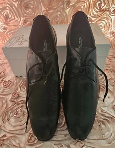 Versace Collection Derby Shoes Mens Size 42 Black Leather Almond Toe Lace Up - Picture 1 of 6
