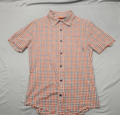 Merrell Button Up Shirt Mens Small Plaid Short Sleeve RED BLUE NAD WHITE Cotton - Image 1 of 4