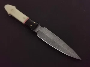 9" CUSTOM HAND MADE DAMASCUS STEEL DAGGER KNIFE CAMEL BONE HANDLE W/SHEATH C51 - Picture 1 of 8