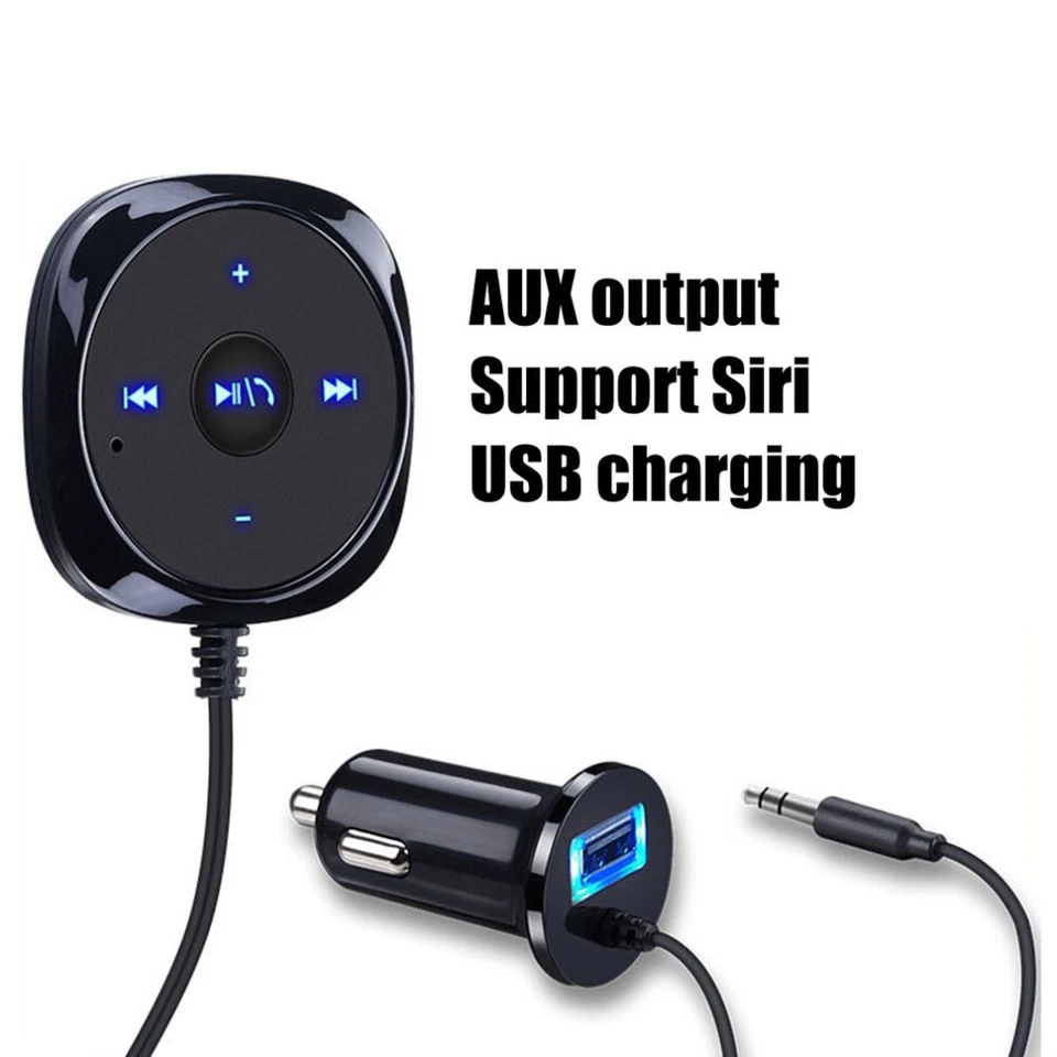 Bluetooth Wireless Handsfree USB Charger Car AUX Audio Stereo Long Cable Receive - Image 1 of 4