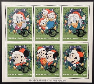 SIERRA LEONE DISNEY CHRISTMAS STAMPS SHEET W/OVPRNT 1997 MNH MICKEY DONALD - Picture 1 of 1