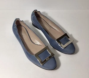 Sanfrediano Leather Periwinkle Blue W/Silver Shoes Flats Size 37 Made In Italy - Picture 1 of 12