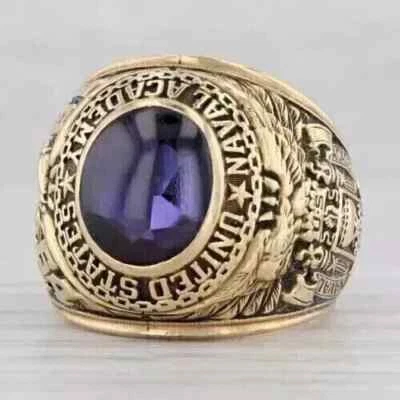 Anillo Banda Academia Naval Amatista Creado en Laboratorio Ovalado 3 Ct Chapado en Oro Amarillo 14k Foto 1 de 4