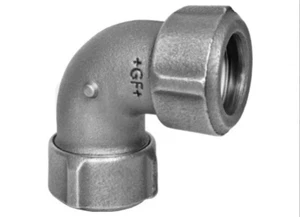 +GF+ PRIMOFIT 1 1/2" gas compression 90 degree elbow bend FPM seal. 775407055 - Picture 1 of 4