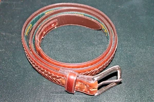 Cabelas Belt Men 42” EDC Brown Leather Woven Chevron Inlay Stainless Buckle - Picture 1 of 9