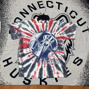 VTG 90s New York Yankees Red White Blue RWB Tie-Dye T-Shirt YOUTH LARGE 14-16 - Picture 1 of 13