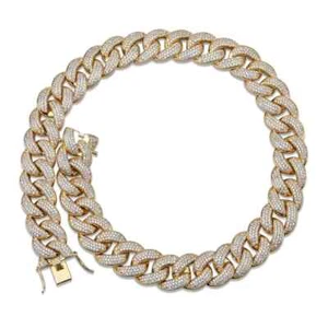 18mm Hop Hip 3AAA+ CZ Ice Out Miami Cuban Link Chain Necklace For Men Gold 20In - Picture 1 of 5