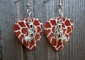 Mother and Baby Giraffe Charm Guitar Pick Earrings - Pick Your Color - Picture 1 of 3