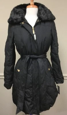 Chaqueta Abrigo Ellen Tracy Puffer, Mujer Plumón Cinturón 88EMD511, Negra, Pequeña Foto 1 de 4