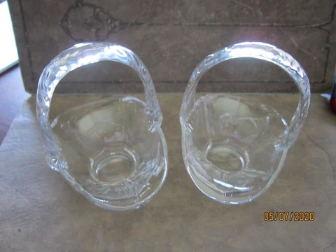 2 MINI Clear Glass Baskets set Vintage salt trinket dishes Cover