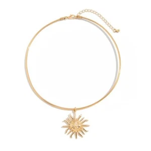 Smooth Sun Pendant Neck Chain Gold Metal Thin Torques Jewelry for Women - Picture 1 of 13