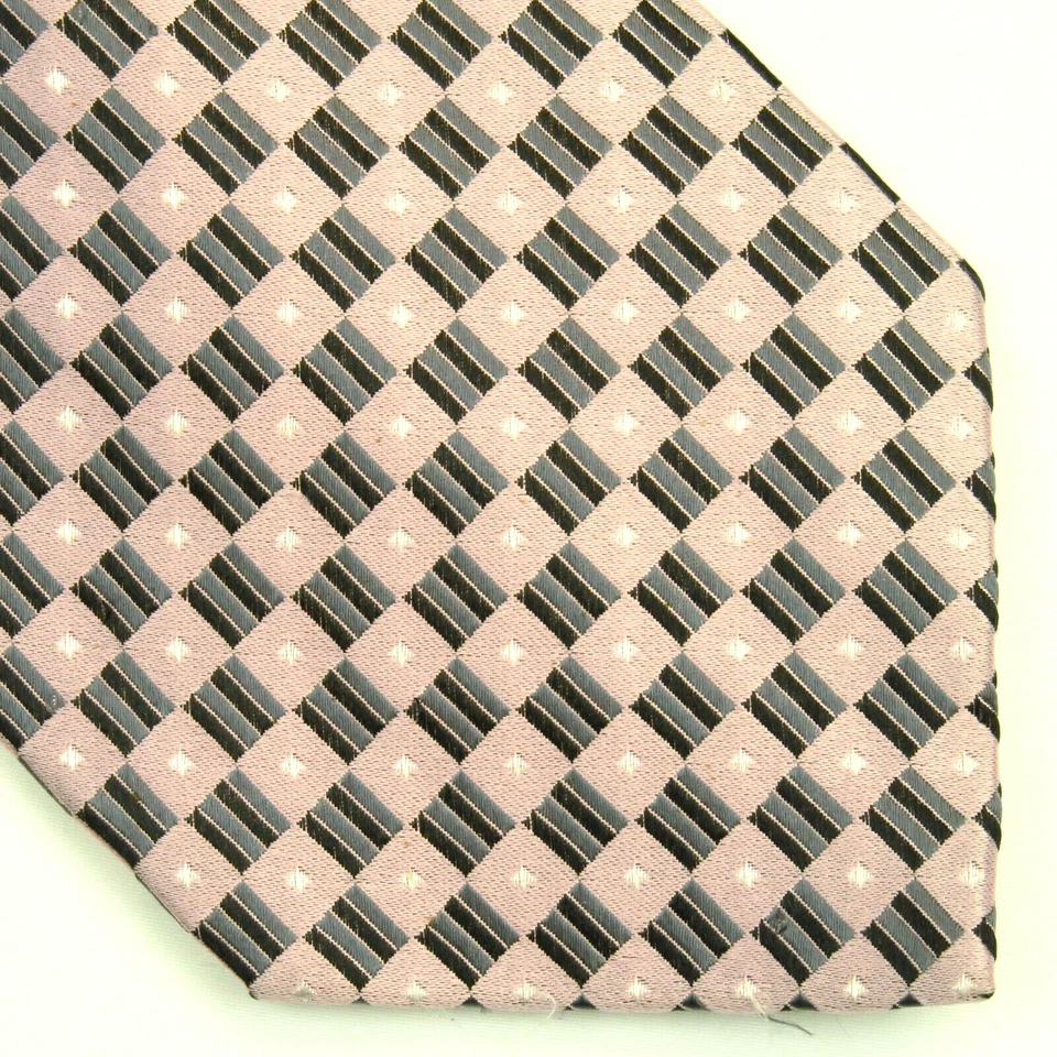 Joseph & Feiss Mens Pink Gray Checked Neck Tie 57"x4" Polka Dots Preppy  - Image 1 of 4