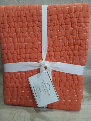 Pottery Barn Kantha Acolchado Estándar Sham Naranja Rosa JUEGO DE 2 reversibles Foto 1 de 2