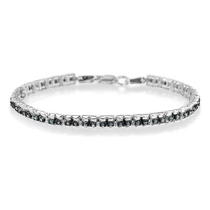 1.0 Carat Rose Cut Diamond Black Rhodium Double-Link Tennis Silver Bracelet 7" - Picture 1 of 8