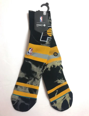 $18 INDIANA PACERS CREW SOCKS acid wash black beige yellow MENS MED (adult osfm) Cover