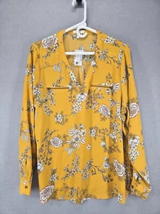 Maurices Women's Plus Size 1 Blouse, Yellow Floral Print, Roll Tab Sleeve, NWT - Picture 1 of 8