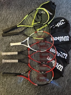 4 Wilson-Tennisschläger u.a. Roger Federer Kinder + 2 Speedminton-Schläger - Bild 1 von 4
