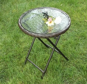 Outdoor Side Table,Rattan Patio Side Table,Small Foldable Wicker Table with Temp - Picture 1 of 7