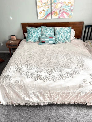 "Cubrecama Boho Edredón 100x 90"" Beige Flecos Borla 100% Algodón JC Penney" Foto 1 de 4