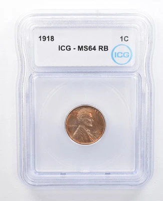 1918 Lincoln Wheat Cent MS64 RB ICG Beautiful Tone *7636 - Image 1 of 3